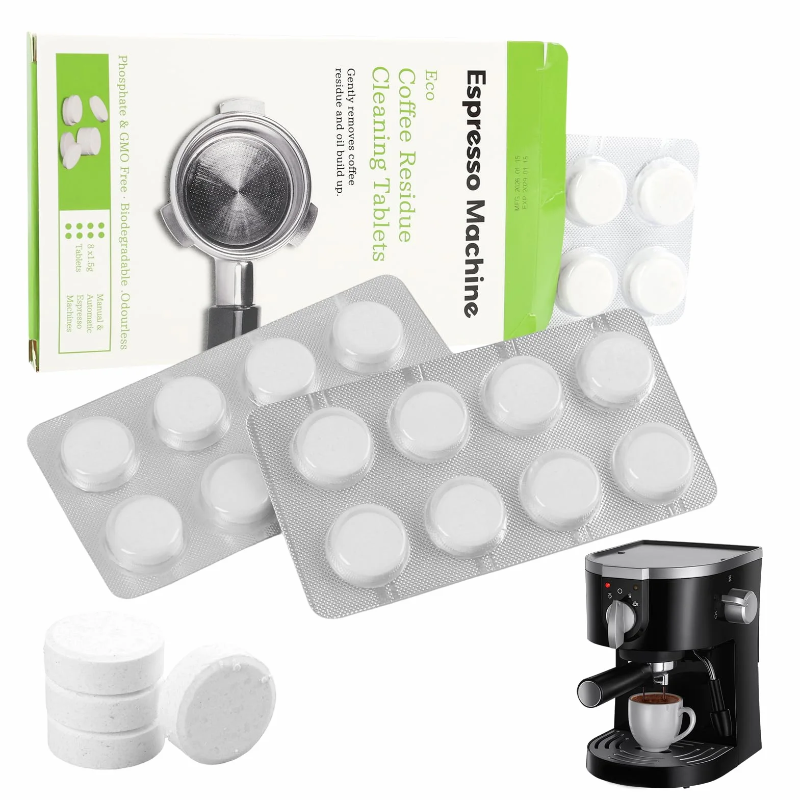 Pack de 16 Comprimidos de Limpieza de 1,5g para Máquinas de Café Sage y Breville, Eliminan Residuales Internos y Portafiltros, Compatibles con Descalcificador, Fáciles de Usar y Respetuosos con el Med