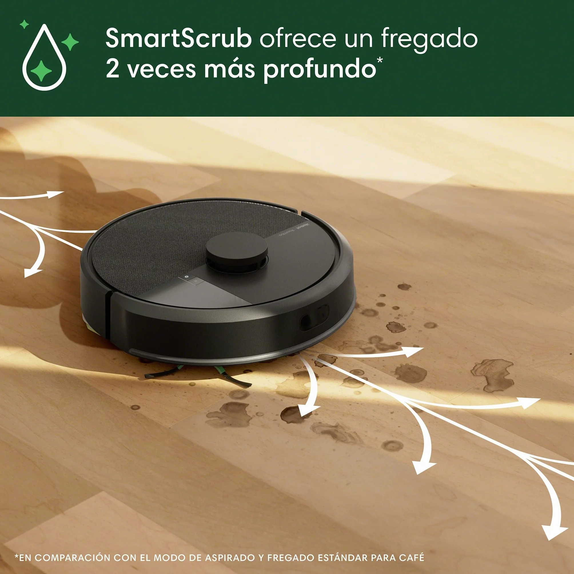 iRobot Roomba Plus 405 Combo con Base AutoWash multifunción y autolimpiable, Lavado y Secado mopas DualClean elevables, Clearview LiDAR, 75 días de autovaciado, Doble fregado con SmartScrub, App_N
