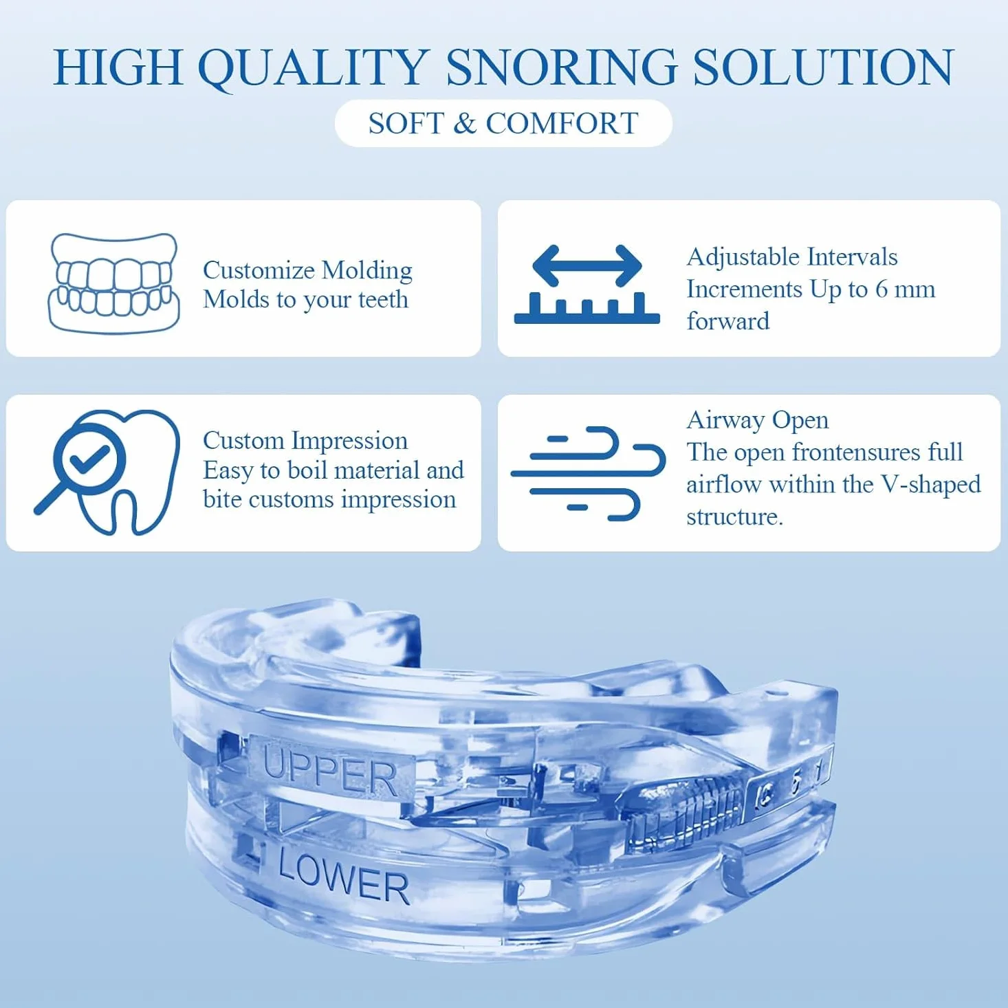 Protector Bucal Antirronquidos, Boquilla De Avance Mandibular, Dispositivo Antirronquidos De Grado Médico, Boquilla para Dormir Personalizable (White Anti Snoring Mouthp 2PCS)