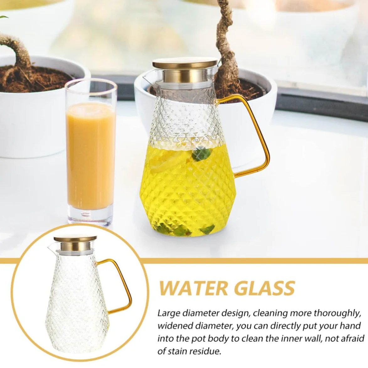 Jarra de Agua Fría de Vidrio de Borosilicato de Alta Resistencia 1500ml Tapa Hermética y Vertedor Antigoteo para Bebidas y Entretenimiento Hogar