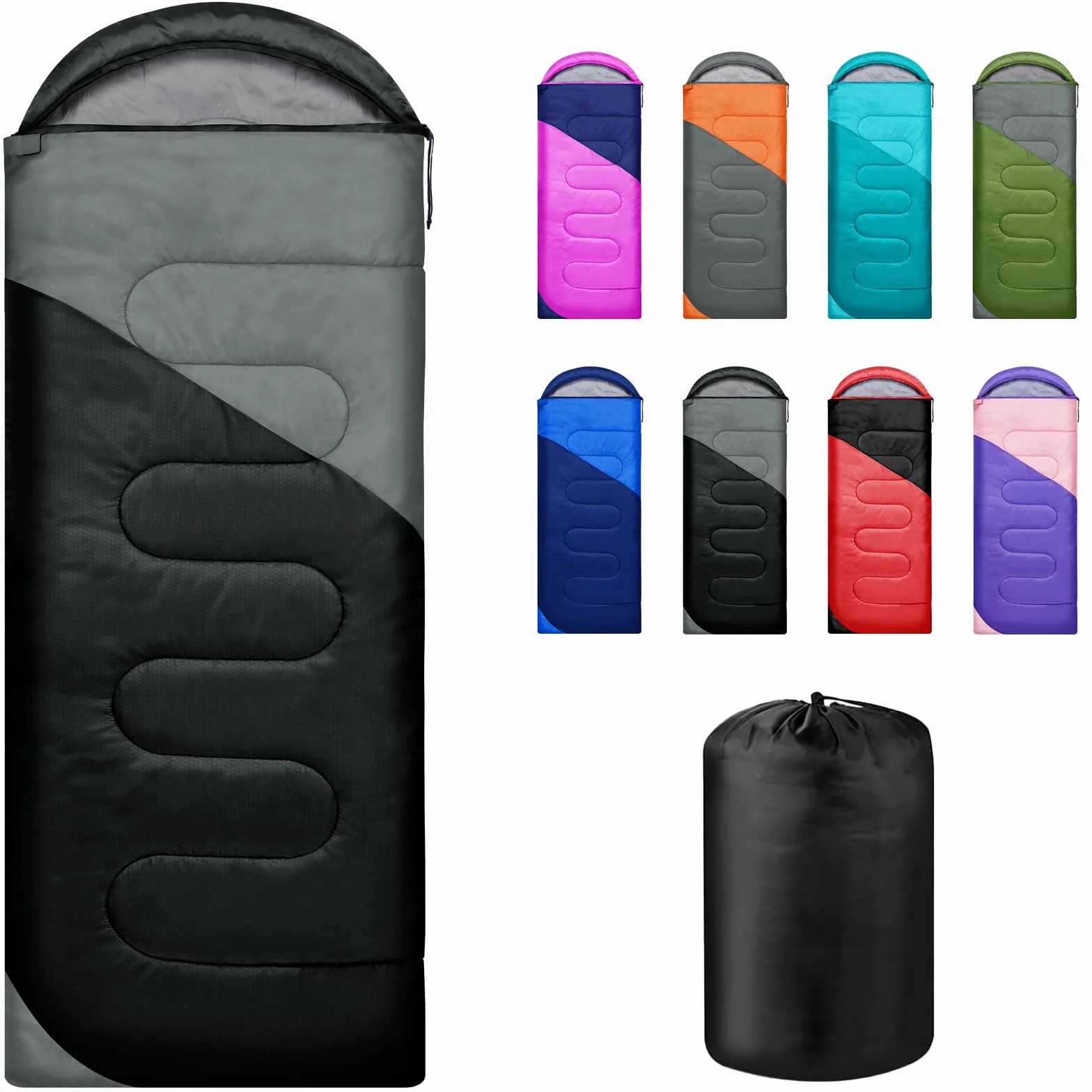 Saco de Dormir Adulto Niños 3-4 Estaciones Ligero Compacto Senderismo Camping Rectangular con Saco de Compresión