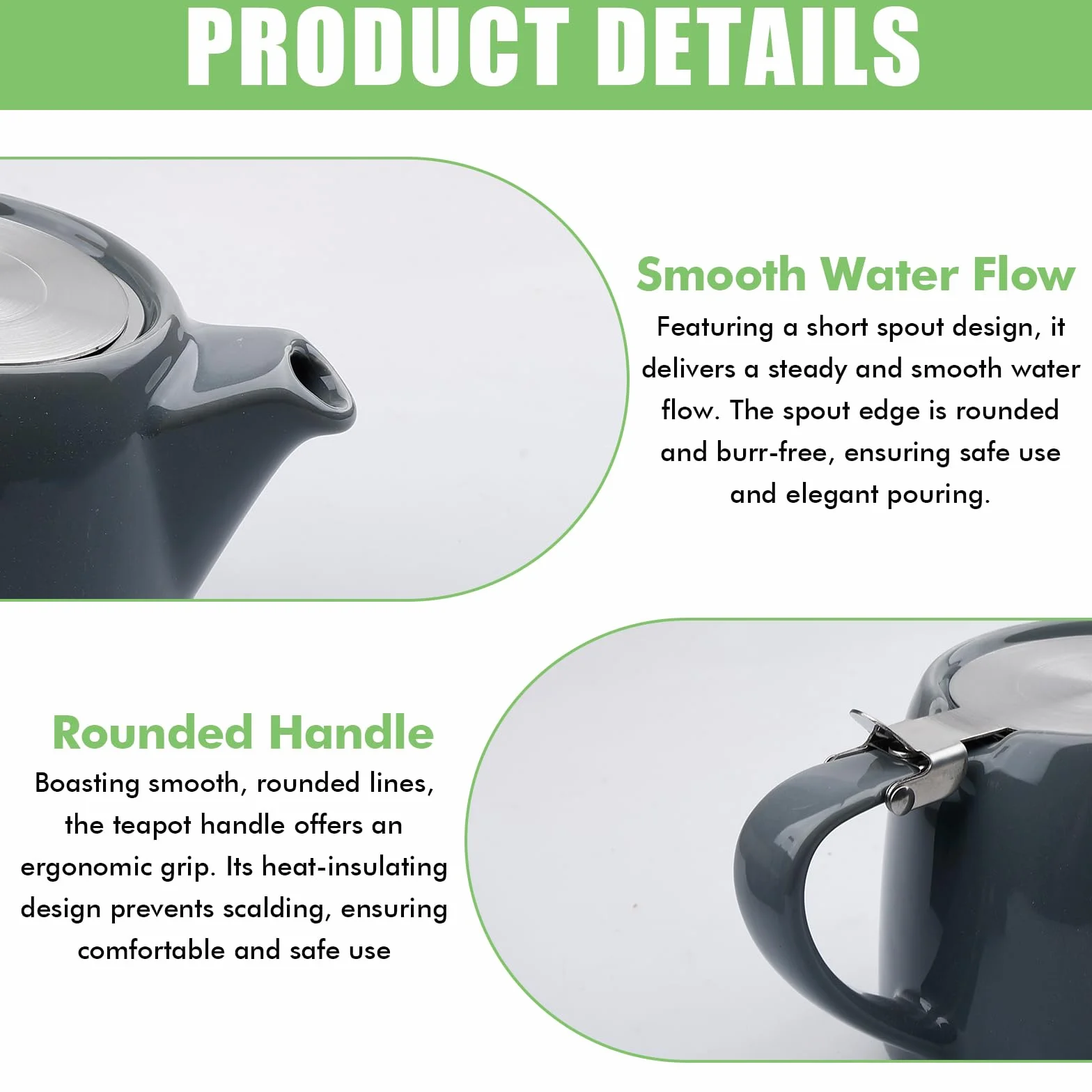 BAIFULAI Tetera de porcelana de cerámica, 600 ml, tetera japonesa con filtro de acero inoxidable, juego de té de porcelana, set de regalo para los amantes del té, gris oscuro