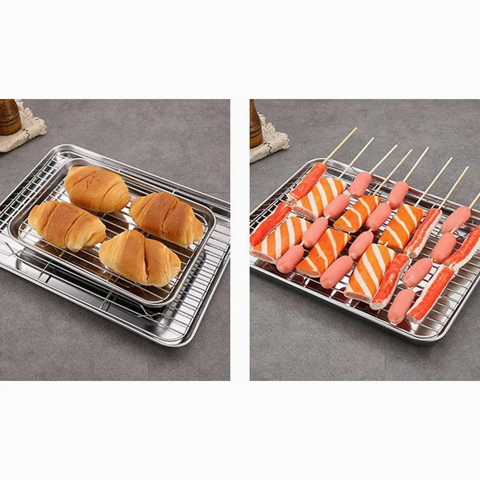 Bandeja de horno de acero inoxidable, bandeja multiusos antiadherente para cocinar, barbacoas, eventos al aire libre, patio, patio, jardín, uso duradero y fácil de limpiar