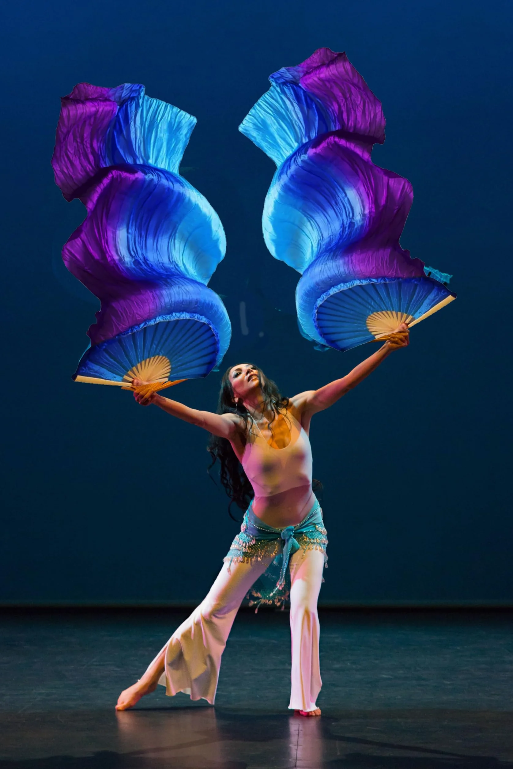 Abanicos de danza del vientre 1 par seda real 1,8 m hechas a mano