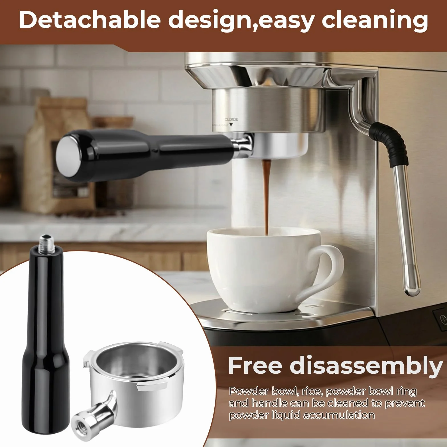 Portafiltro sin fondo de 51 mm con 3 Orejas Compatible con DeLonghi Dedica EC680/EC685/EC885, Portafiltro de Café con 2 Cesta de Filtro de Acero Inoxidable (Negro)