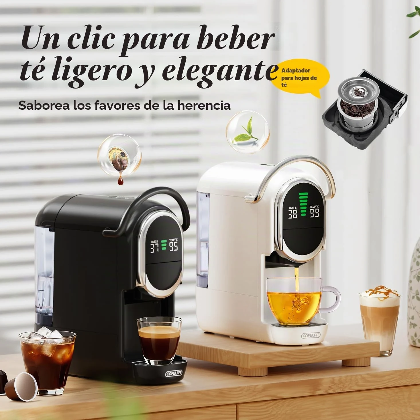 CAFELFFE Máquina de Café Espresso en Cápsulas MK-609S 6 en 1,Infusión Caliente/Fría,Compatible con Nes Original/DG/ESE/K Cup/Té/Café Molido