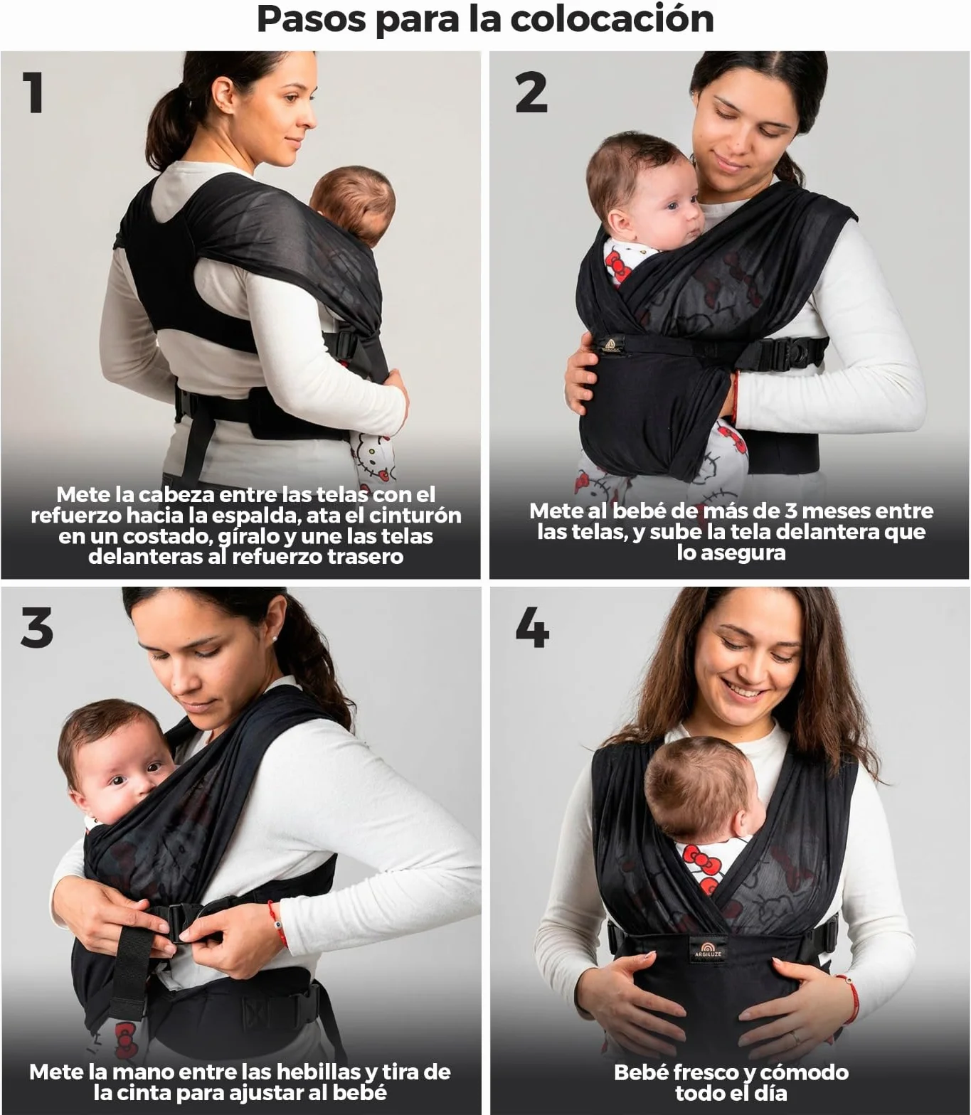 Portabebe 3-24 meses Porteo Ergonomico Fresco Ligero Malla Fresca Anclajes Giratorios Ajustables Colocacion Rapida Manos Libres