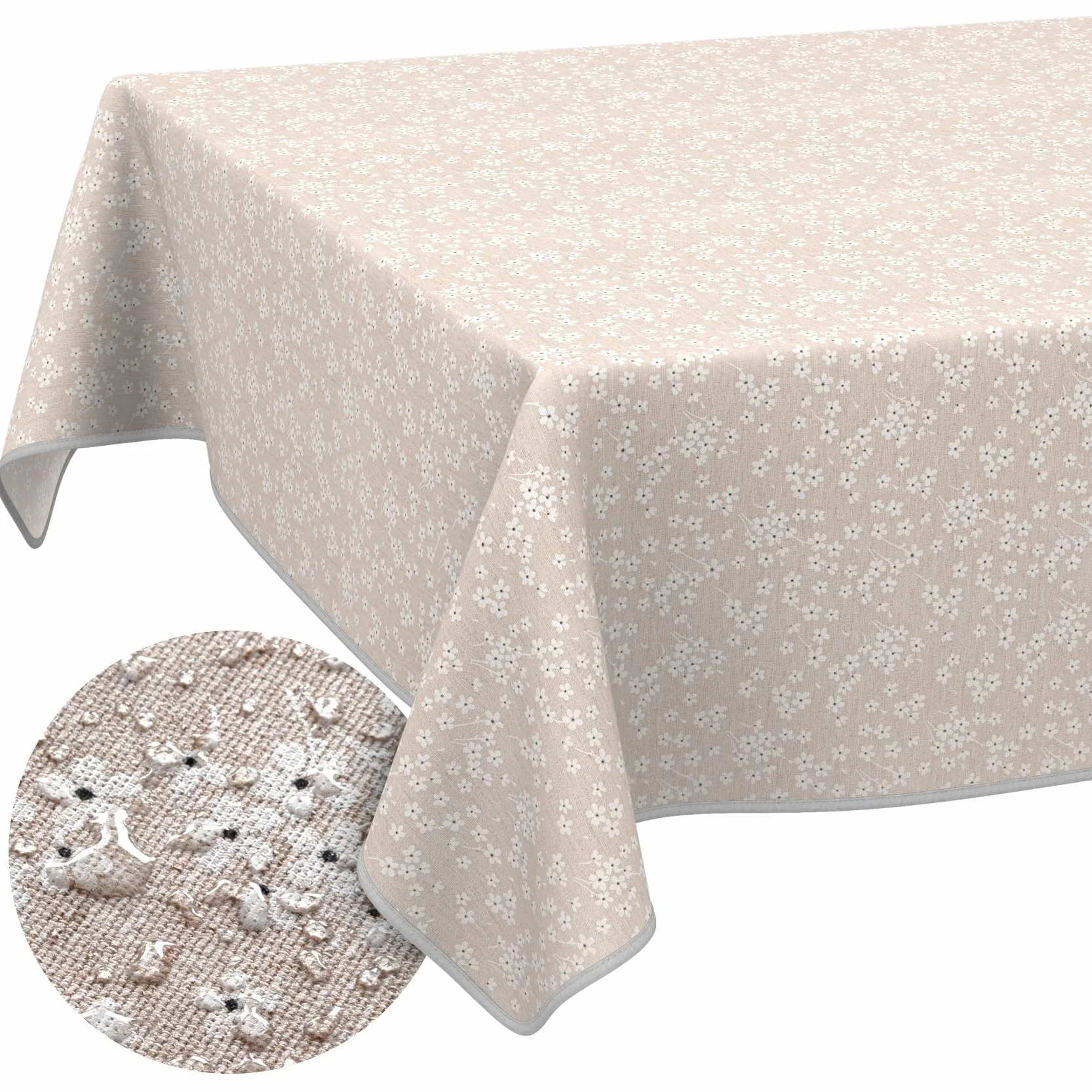 ANRO Mantel de Mesa Tela 70% Algodón 30% Poliéster | Violetas Beige | Rectangular Oval Redondo | Bordes Cortados 180x140 cm