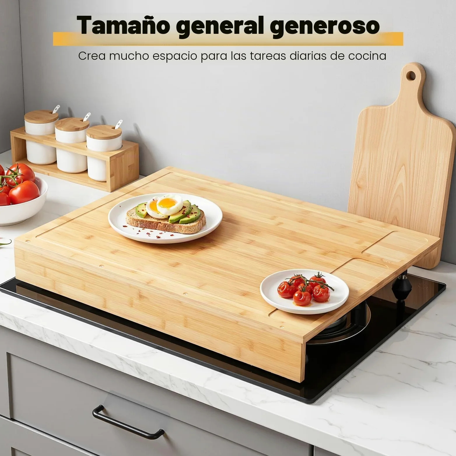 Cubierta de cocina de madera con 4 pies de apoyo extraíbles, cubierta de cocina, cubierta multifuncional, para la mayoría de cocinas de gas y eléctricas, 75 x 54 x 10 cm