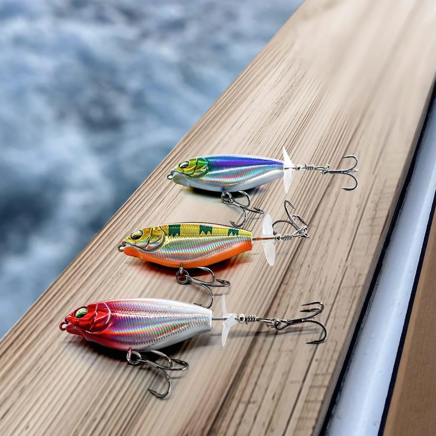 Whopper Plopper, Topwater Señuelos, Señuelo Flotante para Lubina con Cola de Hélice, para Agua Dulce o Salada.