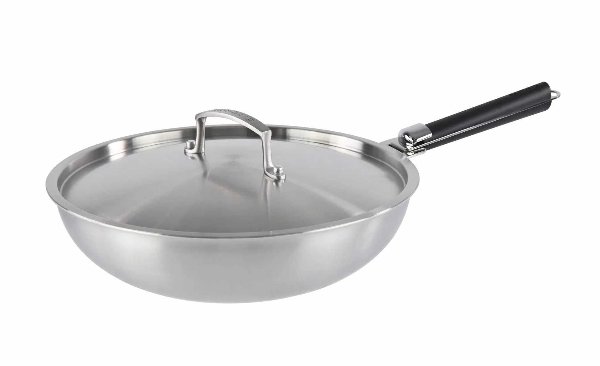 Kamberg - Wok acero inoxidable 28 cm mango extraíble - acero inoxidable 18/10 Triply - Todos los fuegos incluyendo inducción y horno, gris