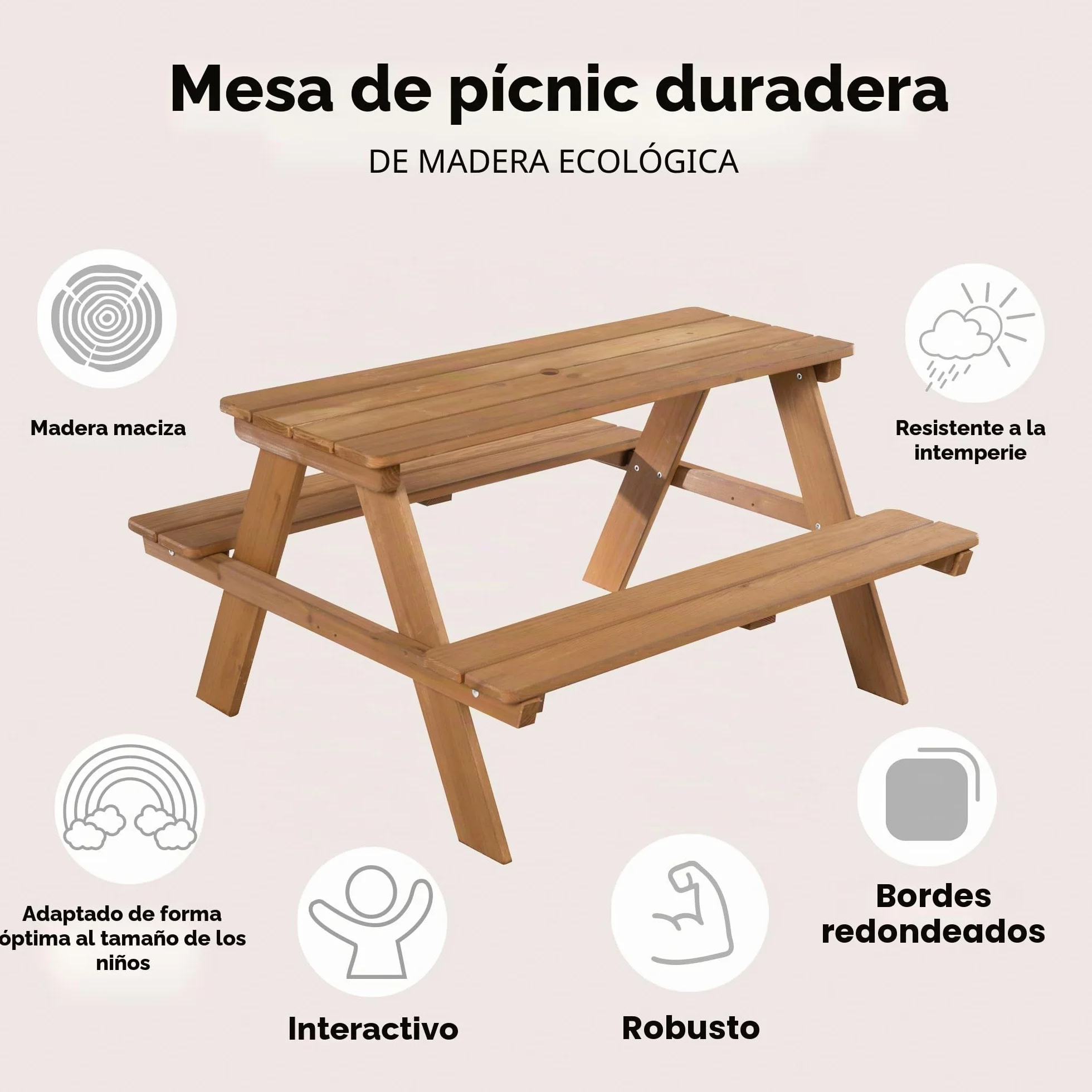 Mesa de Picnic para Niños Outdoor Madera Maciza 4 Plazas Teck