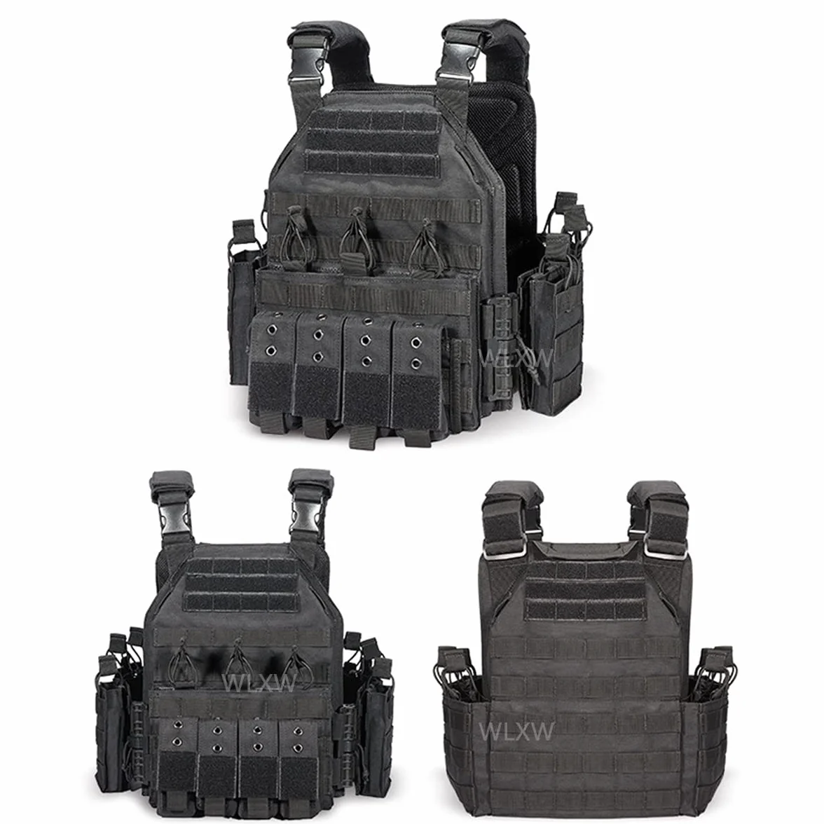 WLXW Casco Antibalas Militar NIJ IIIA Casco Balístico Suspensión De Lujo, Chaleco Táctico Militar De Nailon 1000D Portador De Placa De Liberación Rápida, Linterna Y Soporte,BK 2
