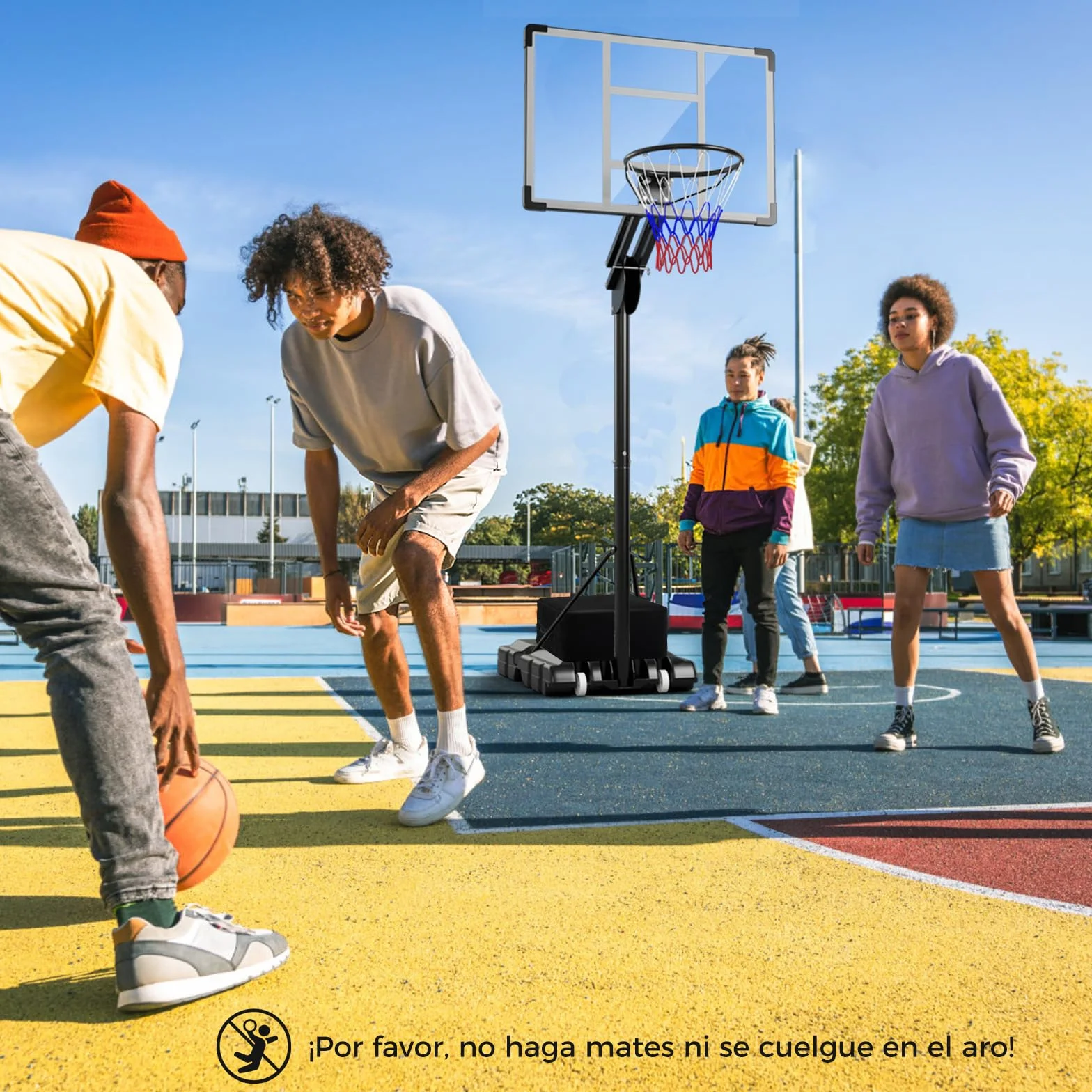 COSTWAY Canasta de Baloncesto Altura Ajustable 10 Niveles 1,49-3,05 M Exterior Interior 2 Ruedas Base Rellenable