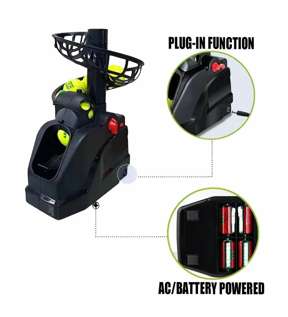 Entrenador Tenis Lanza Pelotas 3 LB, 10 Bolas, AC/Batería, USB
