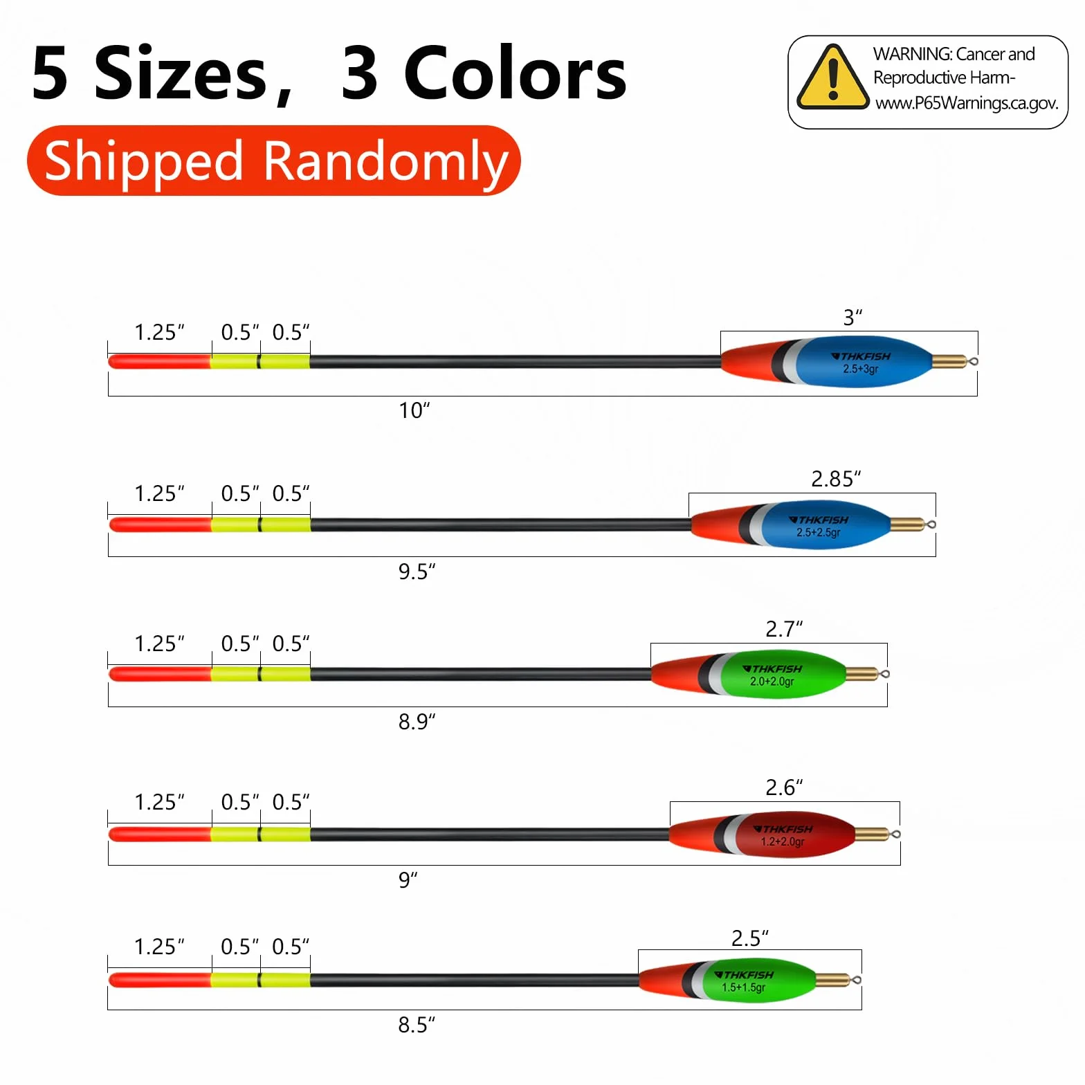 THKFISH Juego de 5 flotadores de Pesca de Madera Colores Vivos 2,5+3g 2,5+2,5g 2,0g 2,0+2,0g