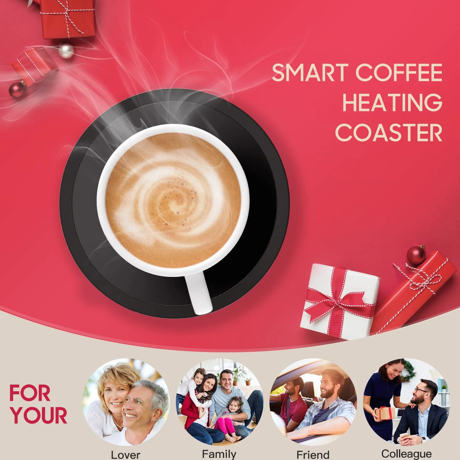 Calentador de Tazas de Café, 36 vatios Calentador Bebidas con Tres ajustes de Temperatura (Up To 176°F/80℃), Placa Calentadora de Tazas para Té/Agua/Leche, Incluye Taza