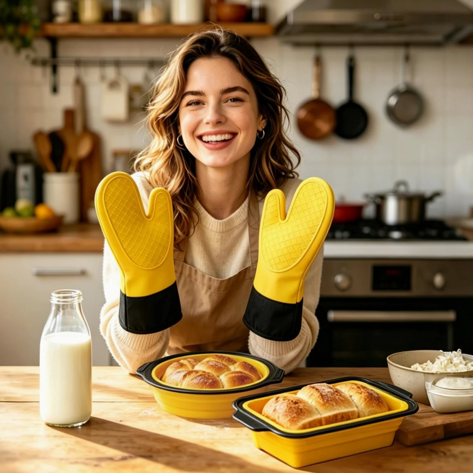 Molde de Silicona para Hornear Vajilla Flexible para Hornear | con Guante, Rasqueta y Cepillo Set Apilable para Magdalenas Pan Galletas Muffins Huevos Donuts Tostador Horno Apartamento