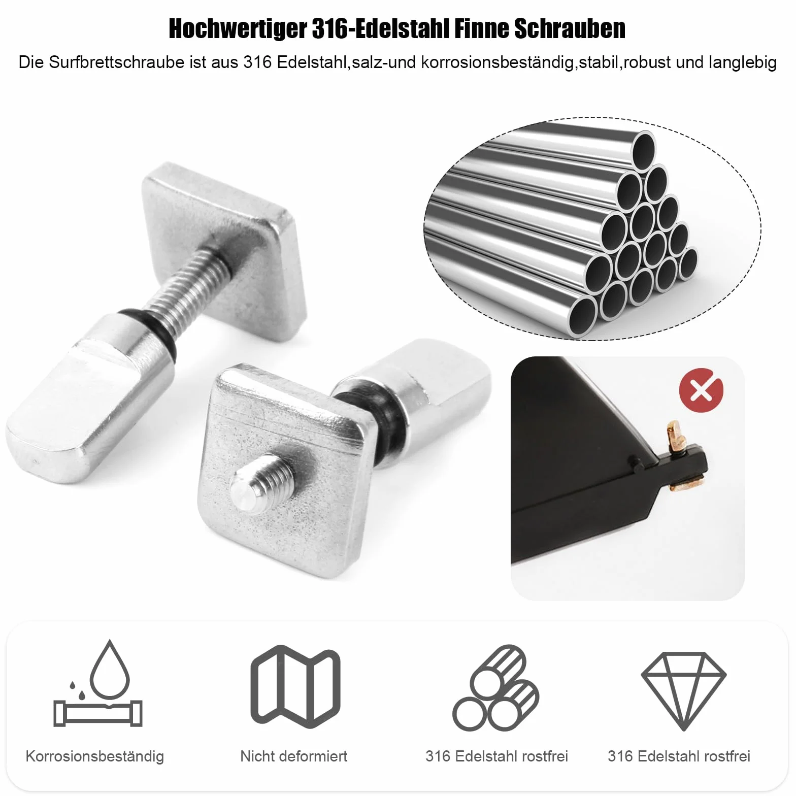 8 tornillos de aleta Sup de acero inoxidable 316, tornillo de tabla de surf, tornillo universal de aleta trasera, accesorios de aleta, tornillos de aleta para tabla de surf, tornillos para aletas