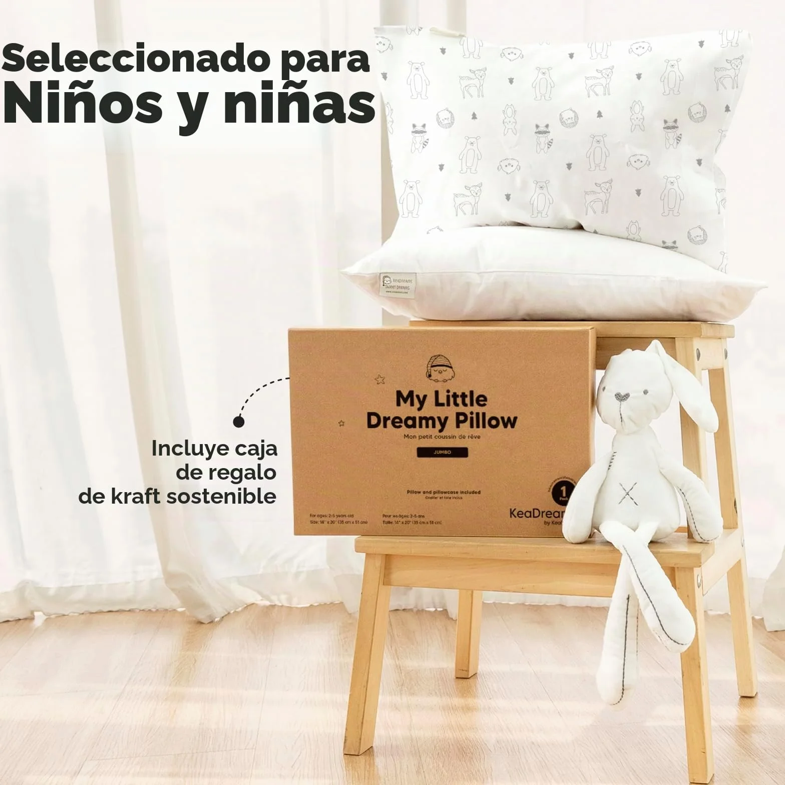 KeaBabies Almohada para Niños Pequeños con Funda de Almohada Jumbo - Algodón Orgánico Suave Lavable a Máquina
