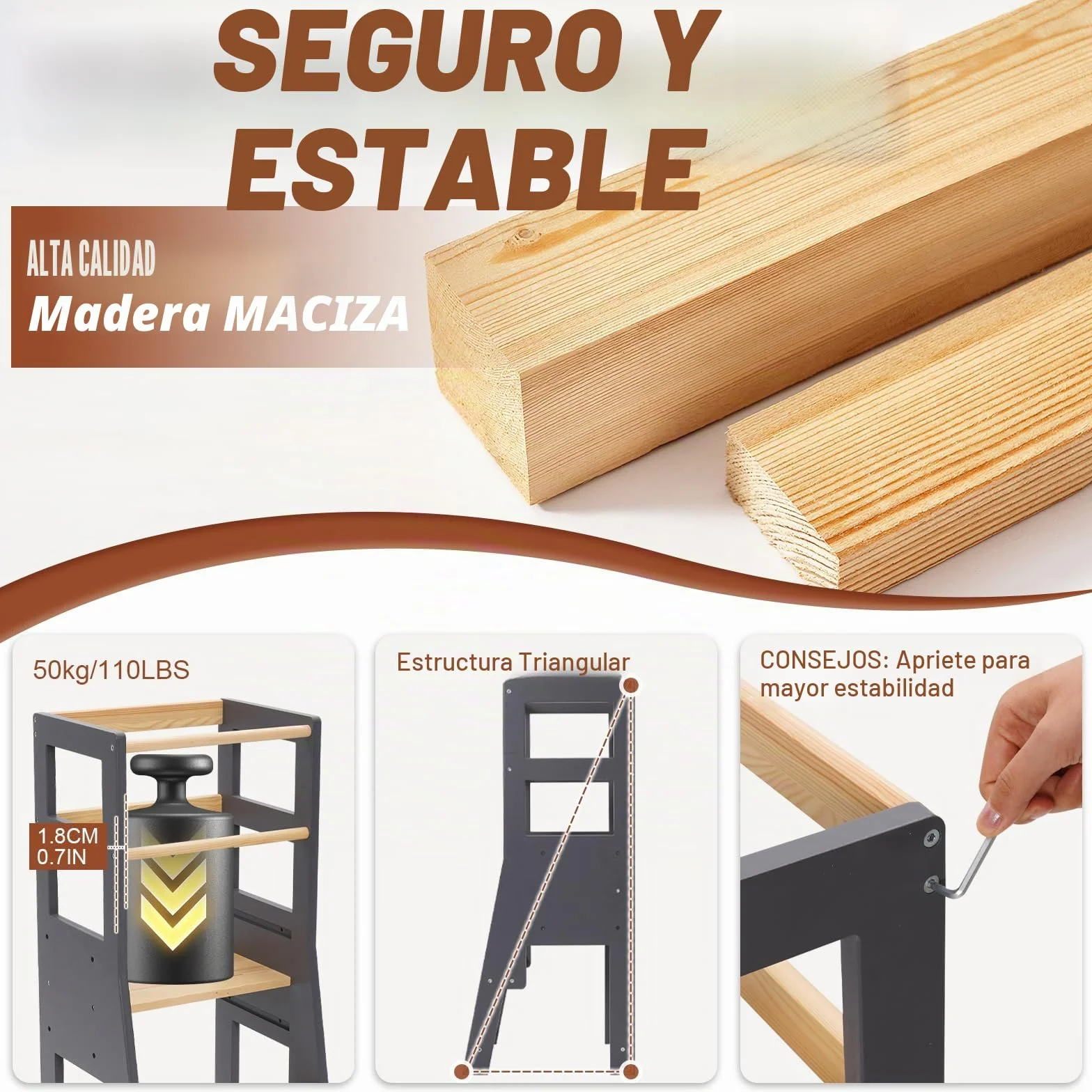 Torre Aprendizaje Montessori Altura Regulable Barandilla Seguridad Taburete Bebe 2 Años Cocina Baño Sala Estar Dormitorio Negra