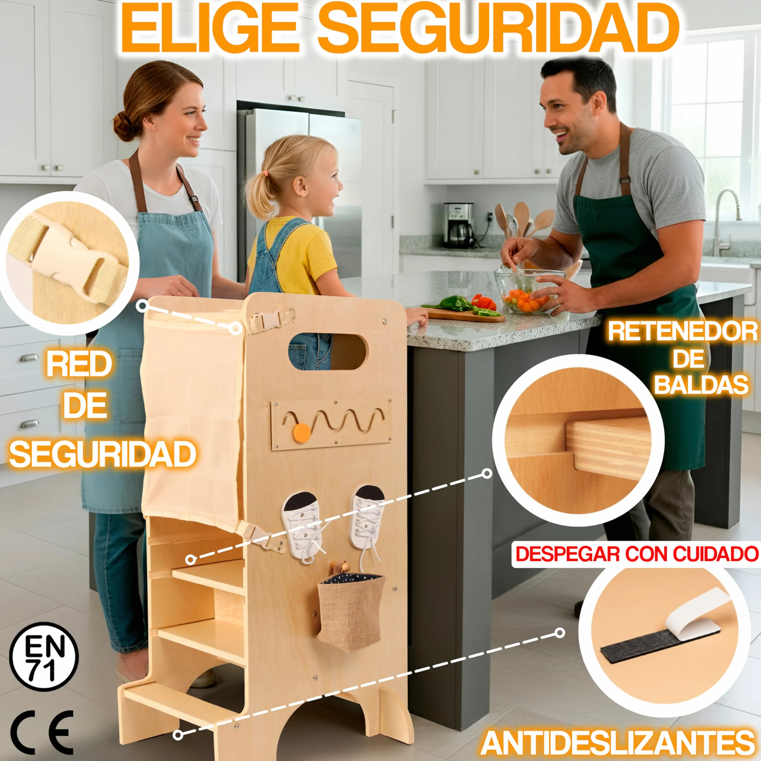 Torre de Aprendizaje Montessori de Madera Multifuncional con Juegos Sensoriales Infantiles