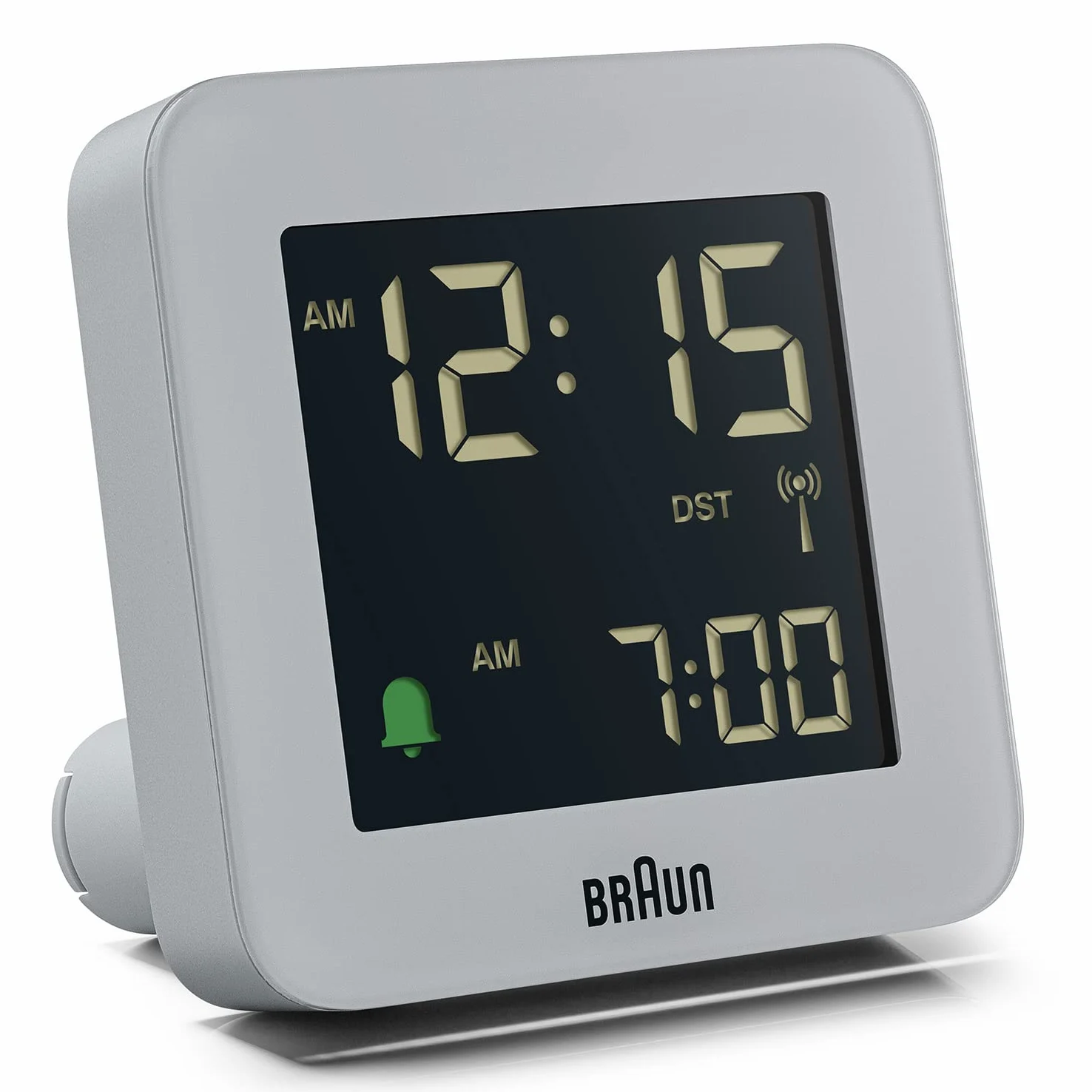 Braun Reloj Despertador Digital radiocontrol para el Huso horario de Europa Central (DCF) con botón de repetición, Pantalla LCD, Ajuste rápido, Alarma en Crescendo, Gris, Modelo BC09G-DCF