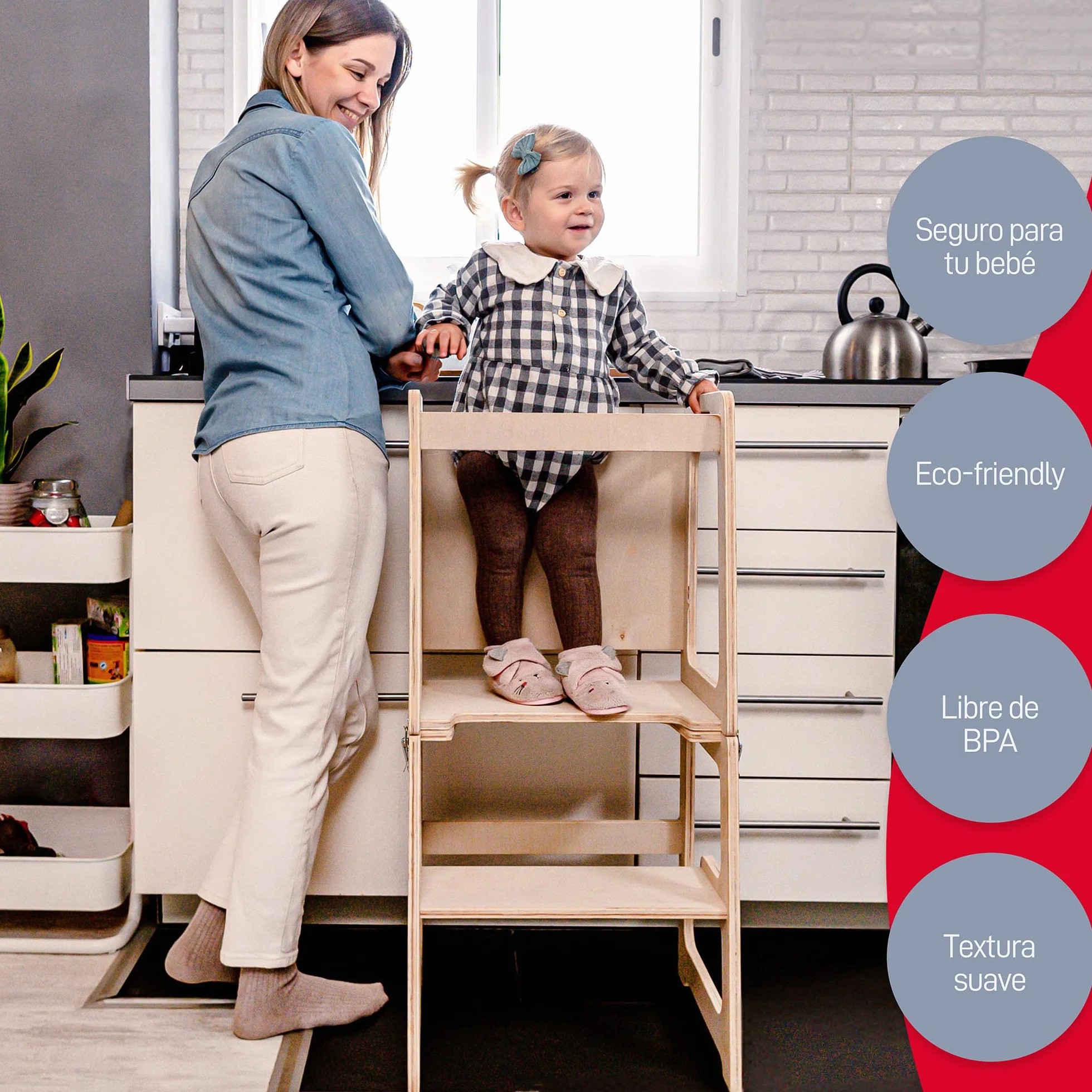 Torre Aprendizaje Montessori Plegable Convertible Mesa Silla Madera