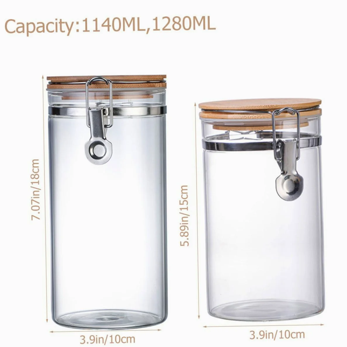 Alipis 2 Tarros en Cocina Capacidad 1140ml y 1280ml Herméticos de Vidrio Cierre de Acero Inoxidable y Tapa de Madera Diseño Transparente y Prevención para Almacenamiento de Alimentos