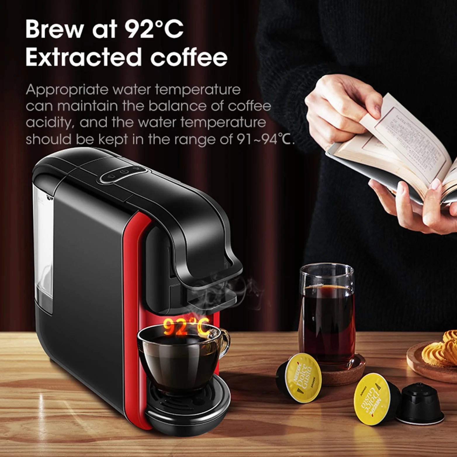 DieffematicKF Cafetera Máquina de café Espresso, cafetera de cápsulas multifunción para cápsulas Nespresso y café en polvo (Color : A, Size : UK)