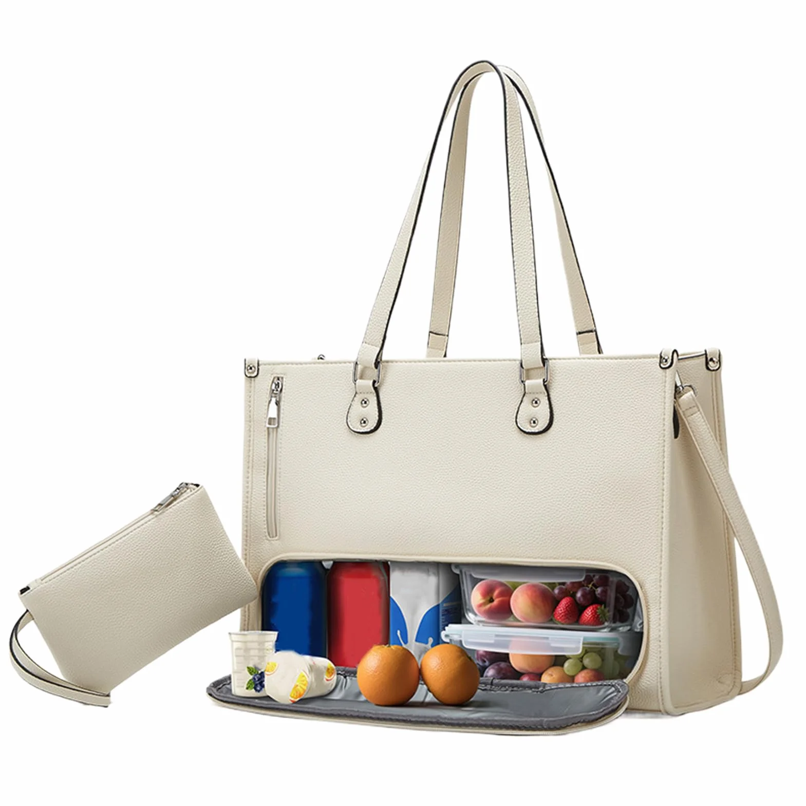 Genérico Bolsa de almuerzo para mujer, isotérmica con compartimento para almuerzo | Tendencia de trabajo portátil | para teléfono, tableta, libro, bebidas, comida, colegio, escuela,, blanco, Se