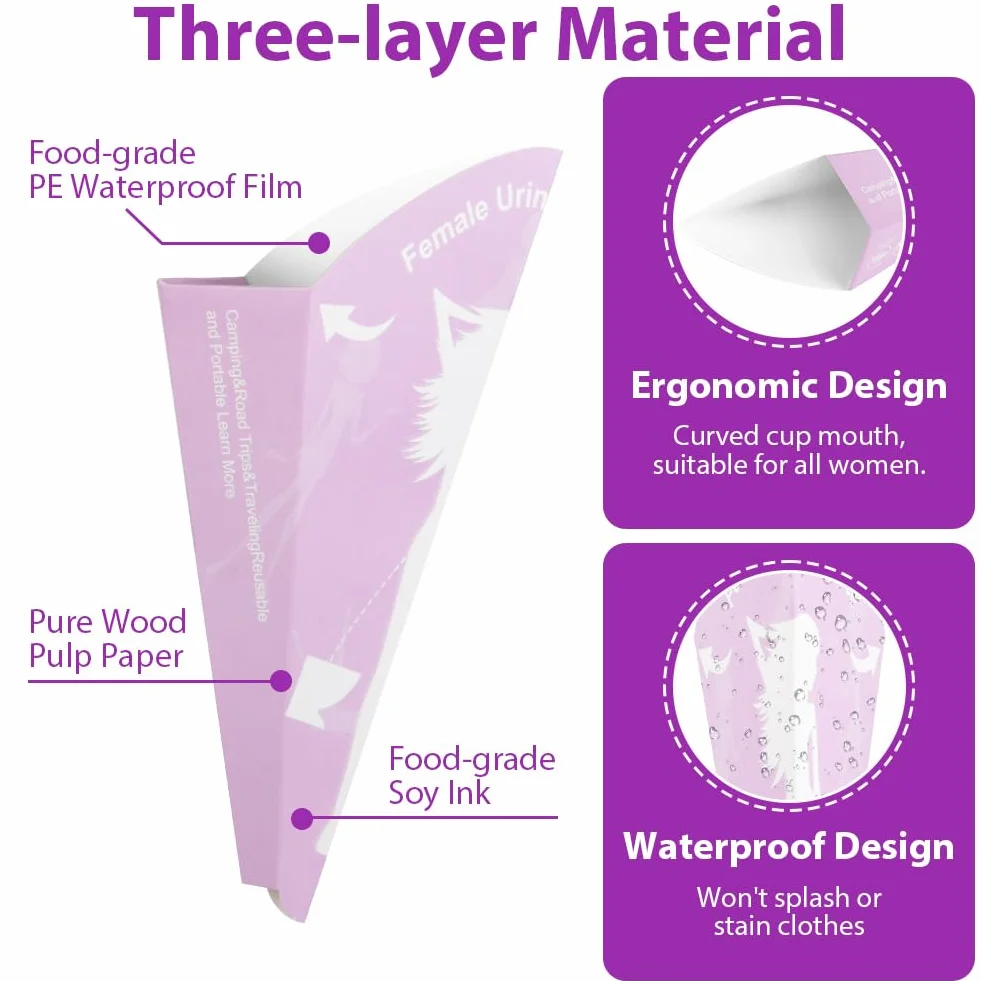OFFCUP Urinella Desechable para Mujer, Embudo de Papel Portatil Plegable para Viaje Camping