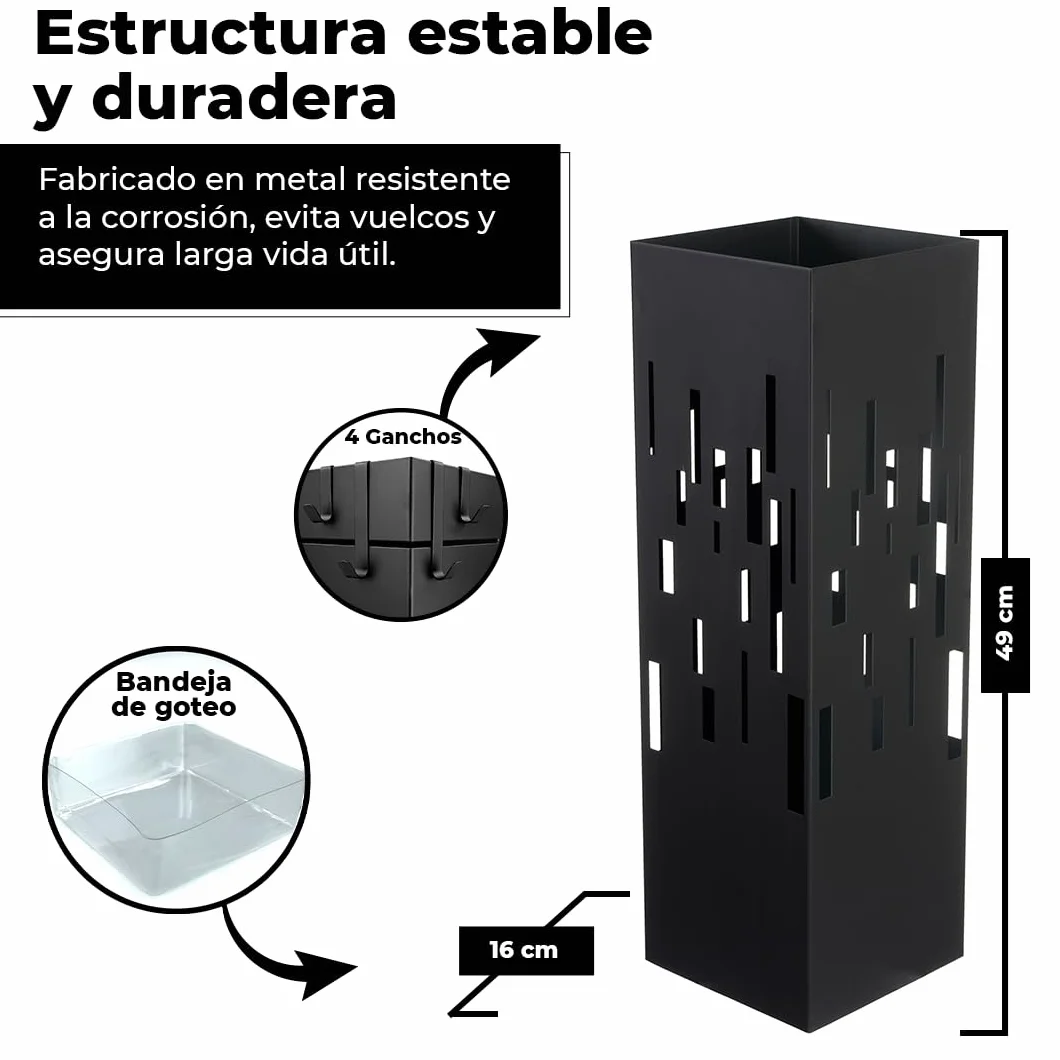 HERSIG - Paraguero Metálico - Paragueros Modernos y Decorativos - Paragueros Originales para Entrada, Recibidor, Oficina o Comercio | Paragüero de Diseño Elegante y Funcional - Diseño Moderno - Negro
