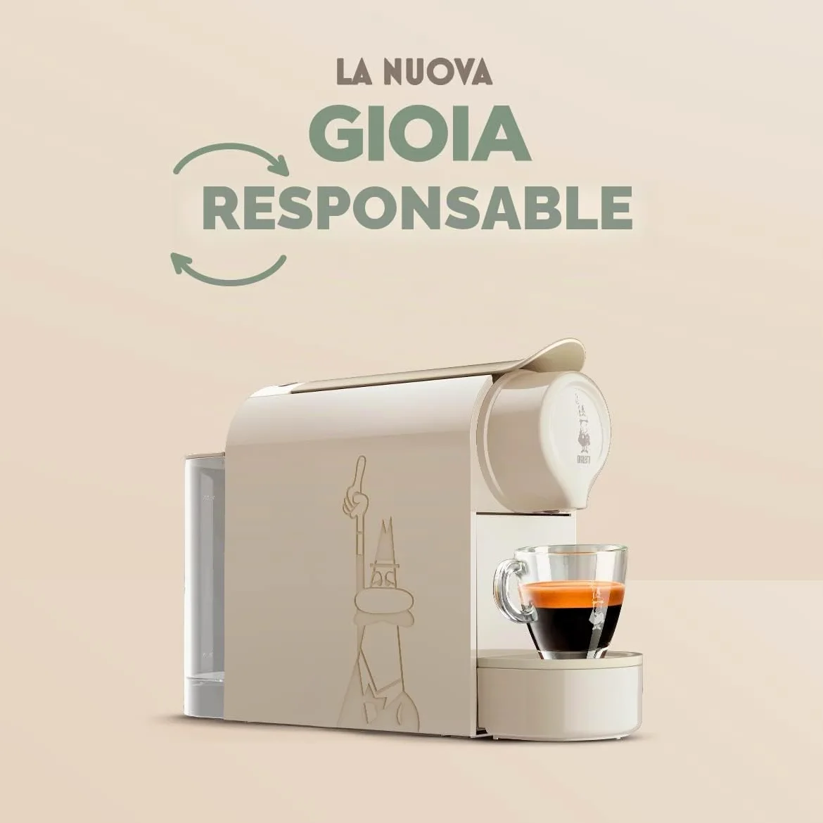 Bialetti Gioia, cafetera expreso funciona exclusivamente con cápsulas Bialetti, 50% plástico reciclado, color gris