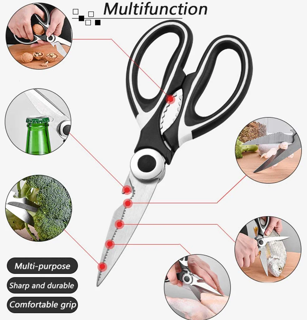 Tijeras de Cocina multifunción(Pack de 2),Acero Inoxidable,con Funda Protectora para Cuchilla,Usado para Cortar Pollo, Pescado, Carne, Vegetales, Hierbas