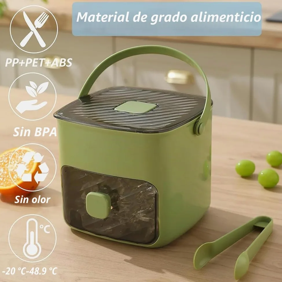 Máquina de Cubitos 48 Rejillas con Tapa de Prensa, Bandeja Hielo Doble Capa para Congelador, Molde Silicona de Liberación Rápida y Caja Almacenaje con Pala para Whisky o Cóctel (A+Insulated Bag)