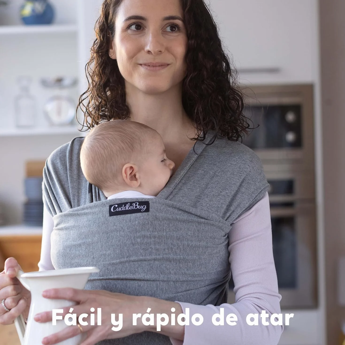 CuddleBug Fular Portabebés Recién Nacido hasta 16 Kg Manos Libres Tela Suave Elástico Talla Única Gris