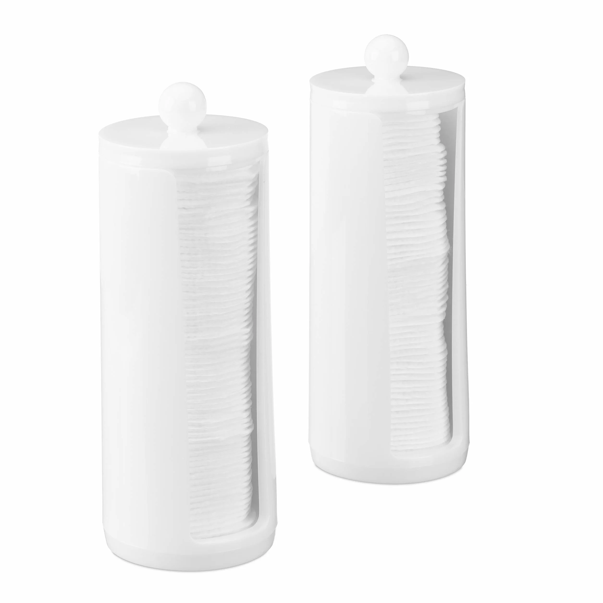 Relaxdays Pack de 2 Dispensadores Algodón con Tapa, 20 x 7 cm Acrílico, Blanco