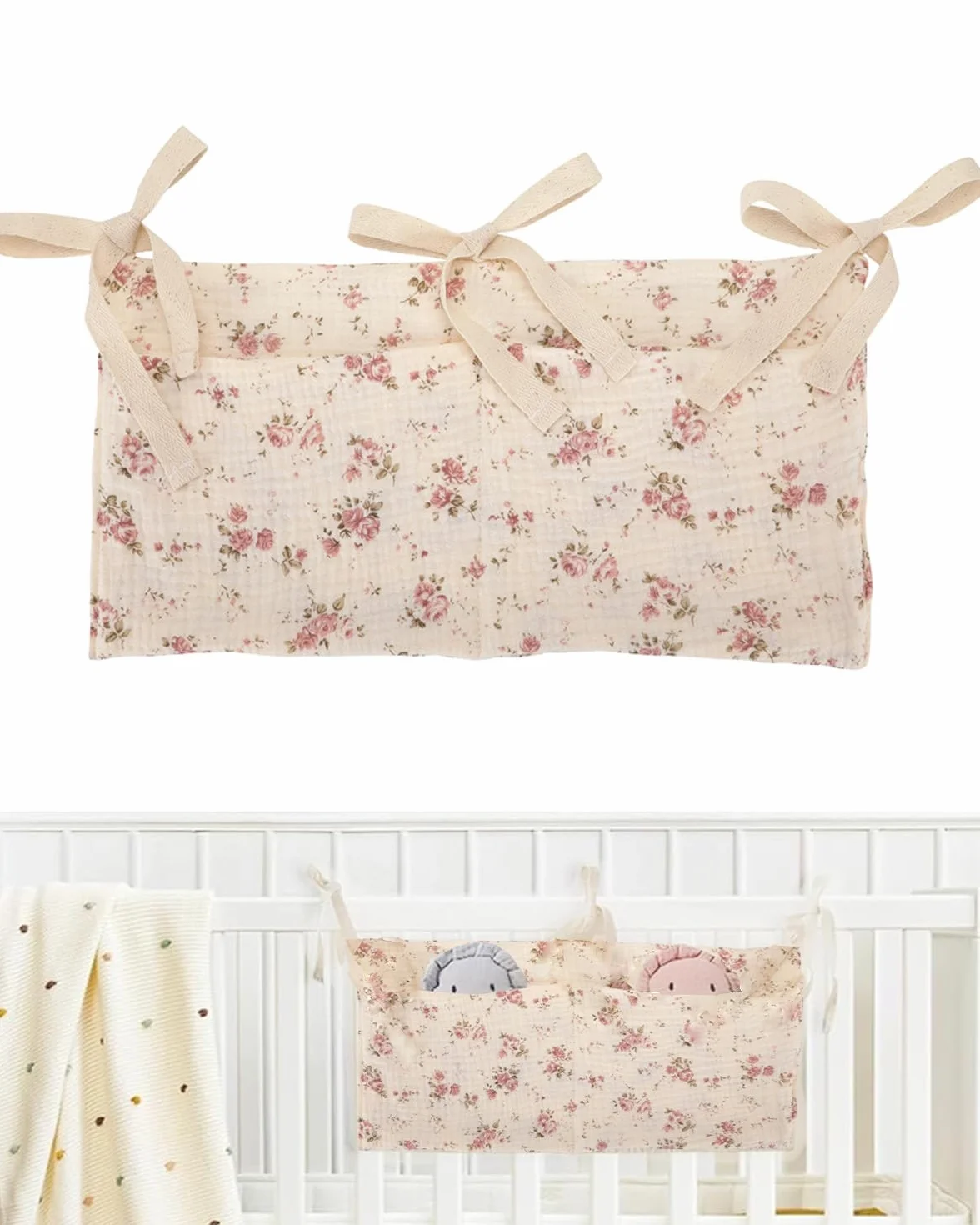 Organizador Colgante para Cuna de Bebé, Bolsa de Almacenamiento para Pañales y Juguetes, Flor Rosa