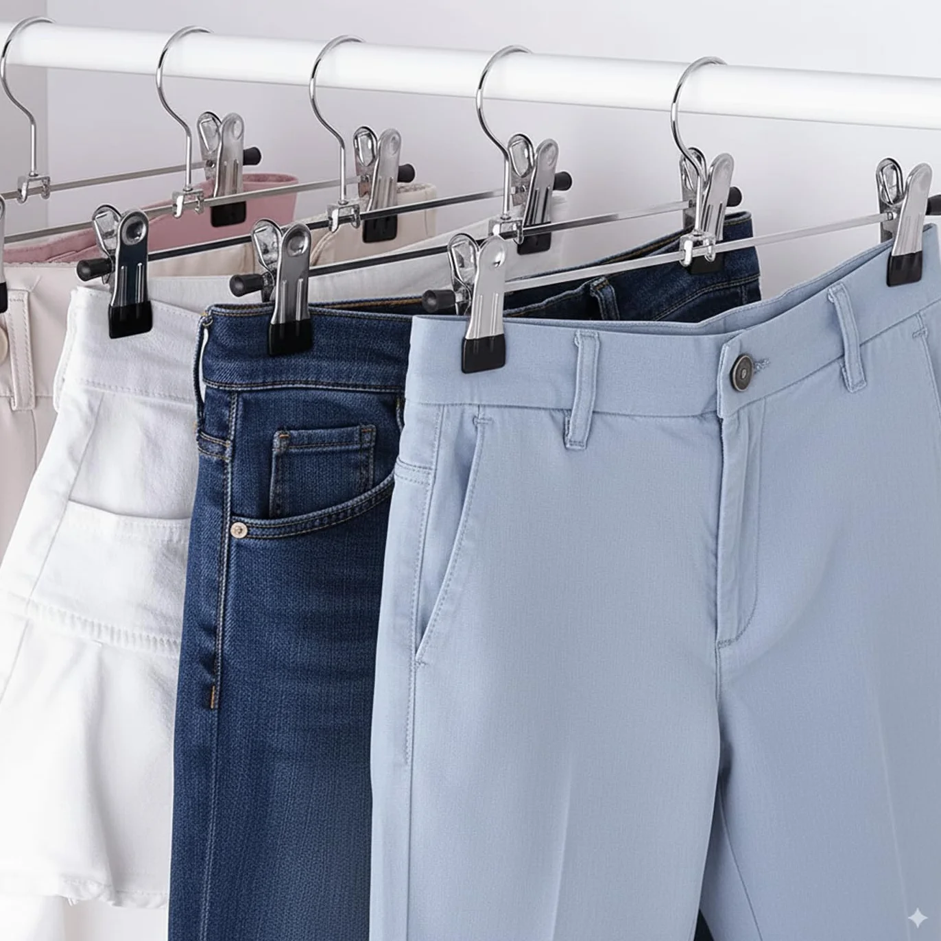 Perchas Metálicas para Pantalones 42 Unidades, 35.5cm de Largo Perchas Metal con Pinzas Clips Antideslizantes para Pantalones, Ropa Interior, Faldas, Calcetines (42 Unidades)