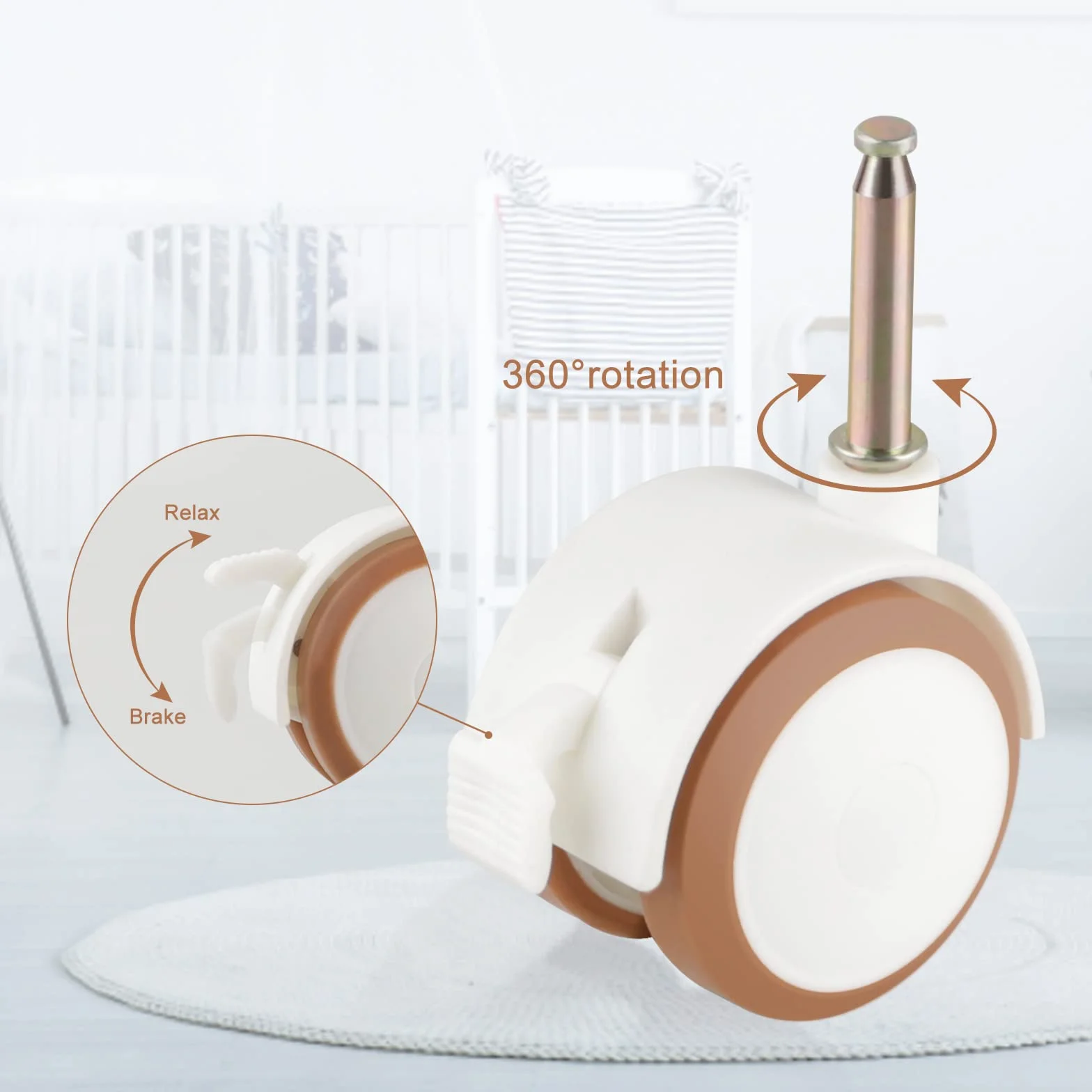 Ruedas para muebles infantiles con freno, 4 unidades, 7mm, Blancas