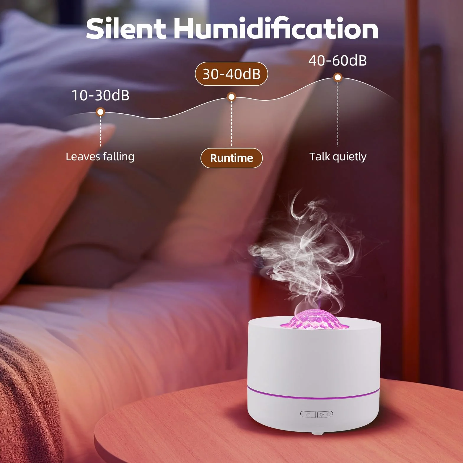 Humidificador de bebé con niebla fría para dormitorio, silencioso, con luz nocturna y proyector estrella, 500 ml, humidificador pequeño para el hogar, niños, niñas
