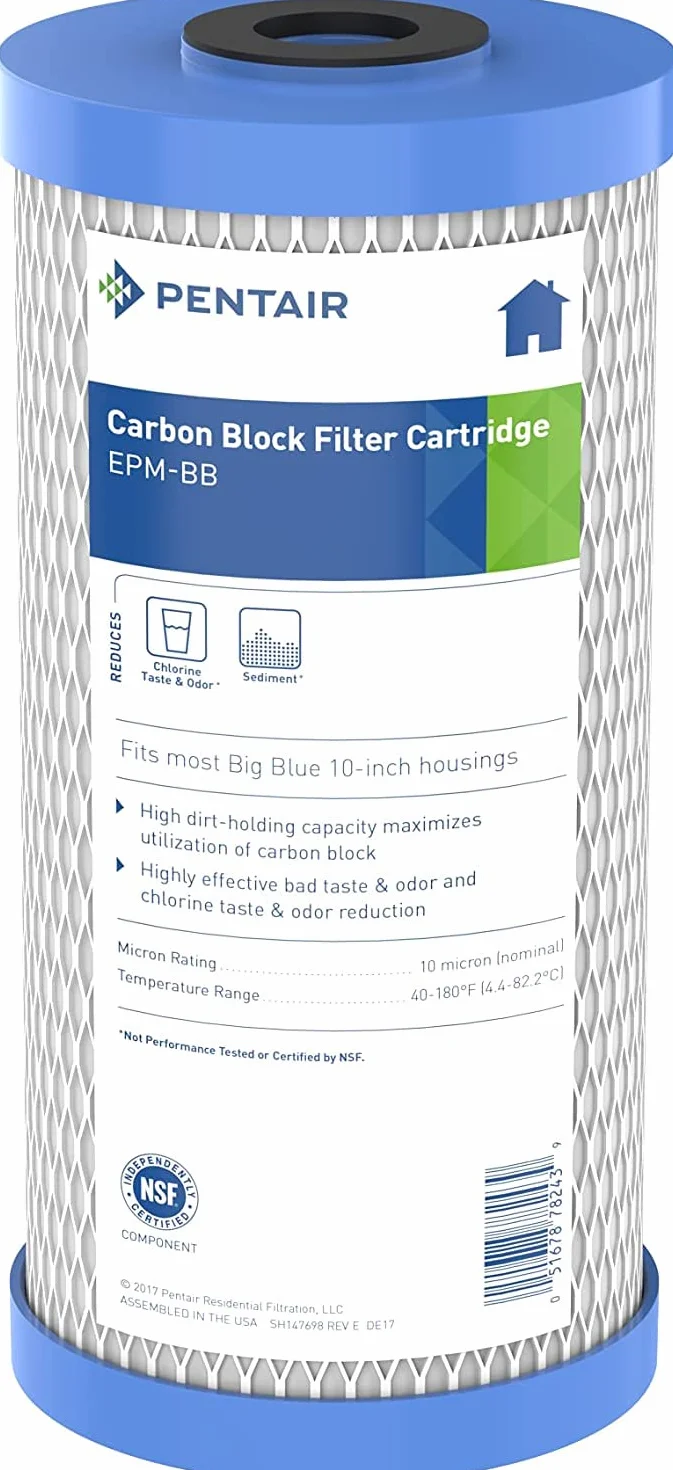 PENTAIR - Cartucho de carbón activo - Big Blue EPM-10BB - filtro agua potable - Reducción cloro - 9-3/4" x 4-5/8", 10 micras