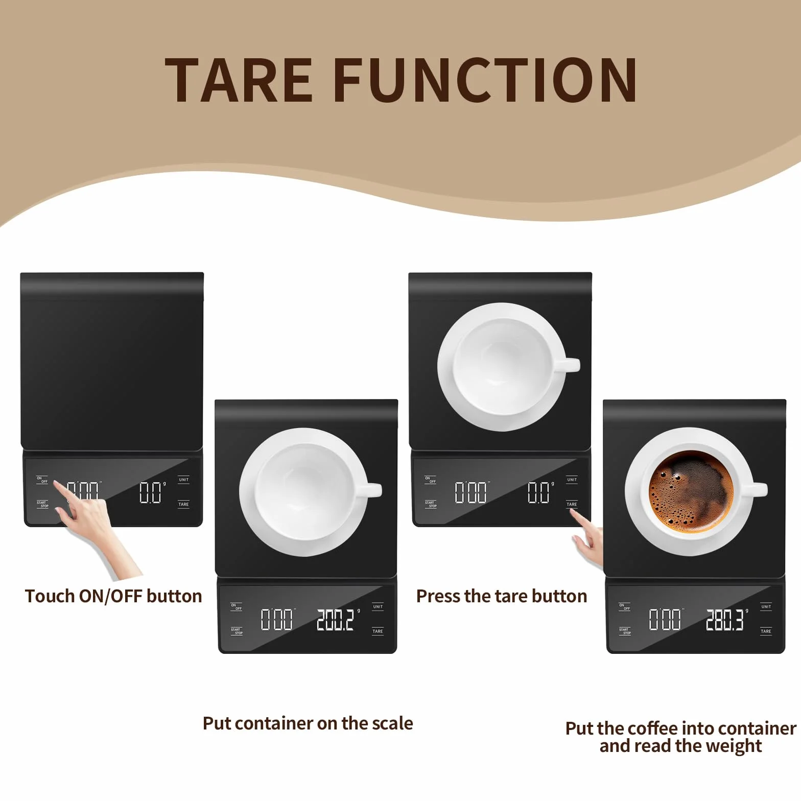 Báscula de café de alta precisión de 3 kg/0,1 g con temporizador, pantalla LCD retroiluminada, función de tara y conversión de unidades para espresso, vertido, preparación por goteo