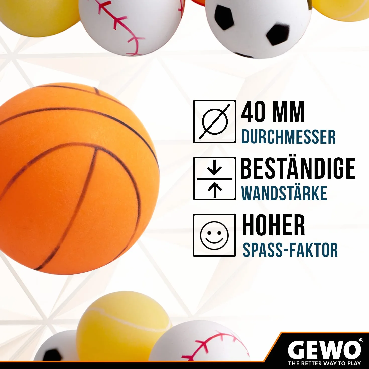 GEWO Pelotas de Tenis de Mesa 40+ 12 Unidades Coloridas 40mm Deportivo