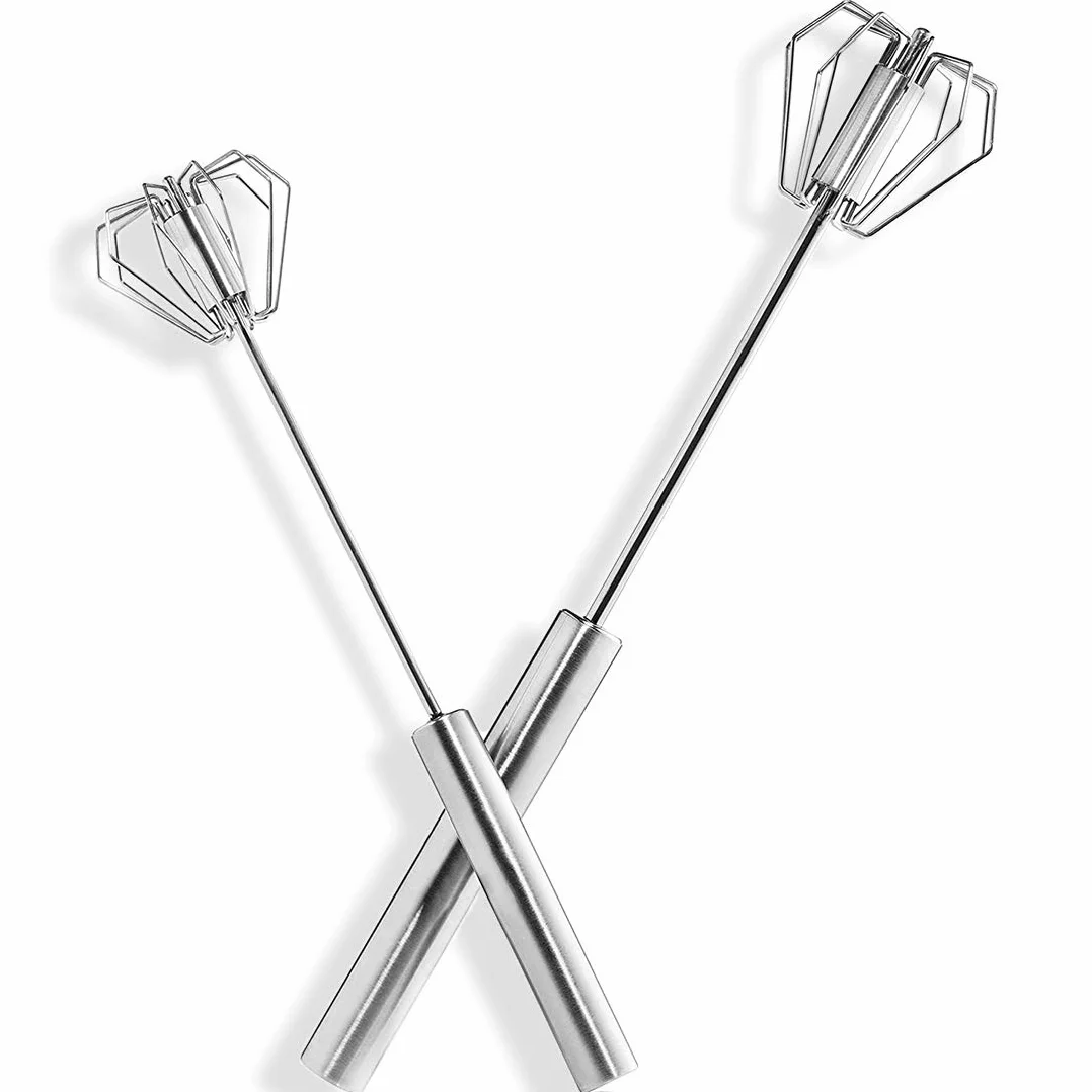 2 batidores giratorios, batidora manual, batidora rotativa de acero inoxidable, utensilios de cocina semiautomáticos (12 pulgadas + 10 pulgadas)