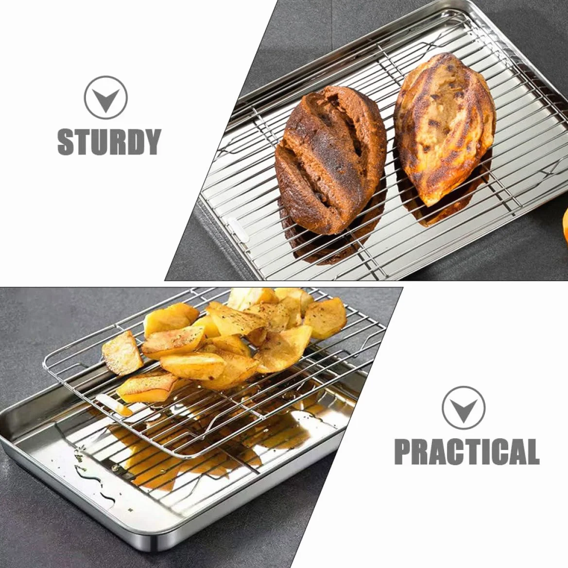 Garneck 2 juegos Bandejas para Horno de Acero Inoxidable con Rejilla para Asar y Enfriar Compacto y Resistente y Fácil de Limpiar para Galletas Pasteles y Carnes