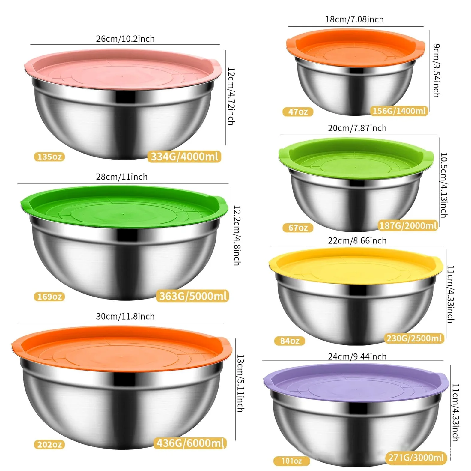 Bol Metálico Para Mezclar Base antideslizante, tapa hermética y apta para | Organizador De Alimentos Con Tapa para Salsas, Cereales, Snacks, Huevos, Aderezos, Verduras, Masa
