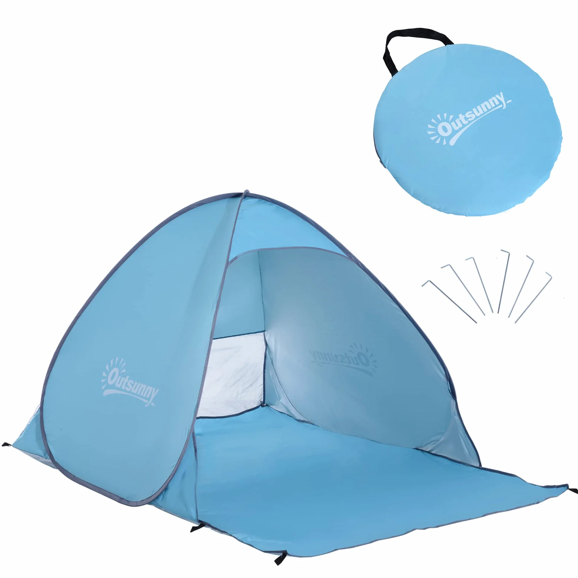 Outsunny Tienda de Playa Pop-Up para 2-3 Personas con Ventanas y Protección Solar UV Azul