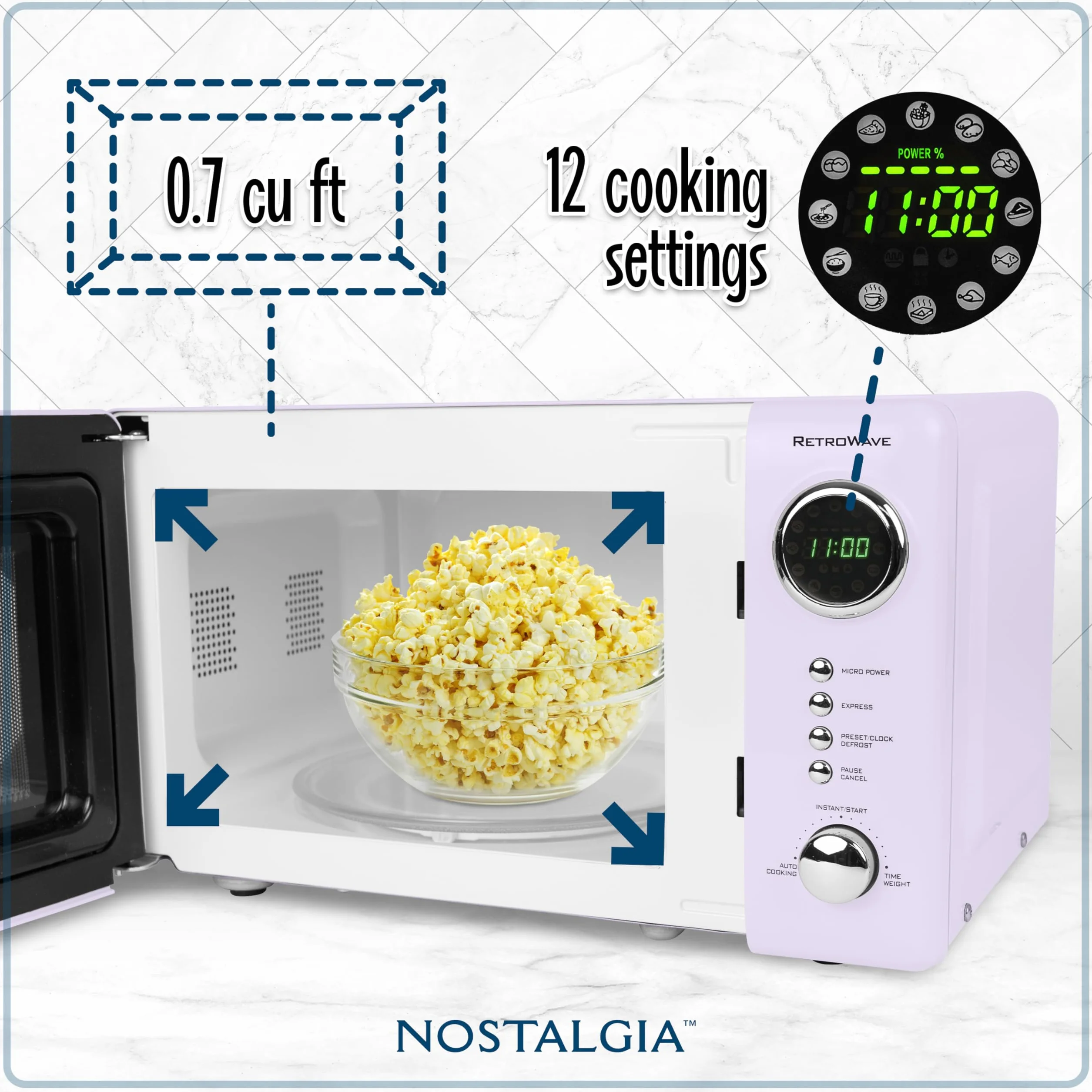 Nostalgia - Horno de microondas compacto retro de 0.7 Cu. Ft, Lavanda